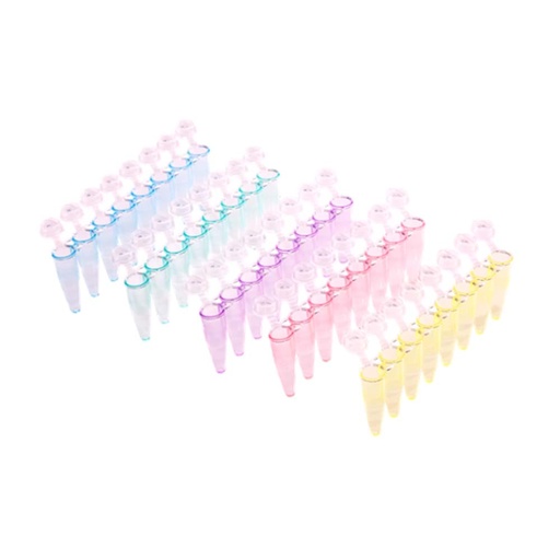 [GEN - WB 1502CS] AmpliStar-II 8-Strip 0.2ml Assorted Color PCR Tubes, Attached Optical Flat Caps